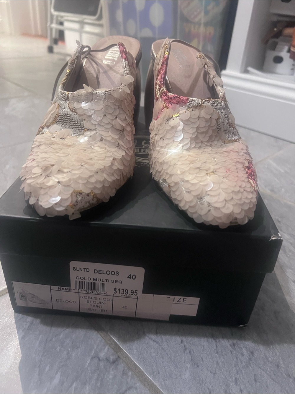 Silent D “Deloos” Rosé Sequin Slip-On Mules - Rose Gold